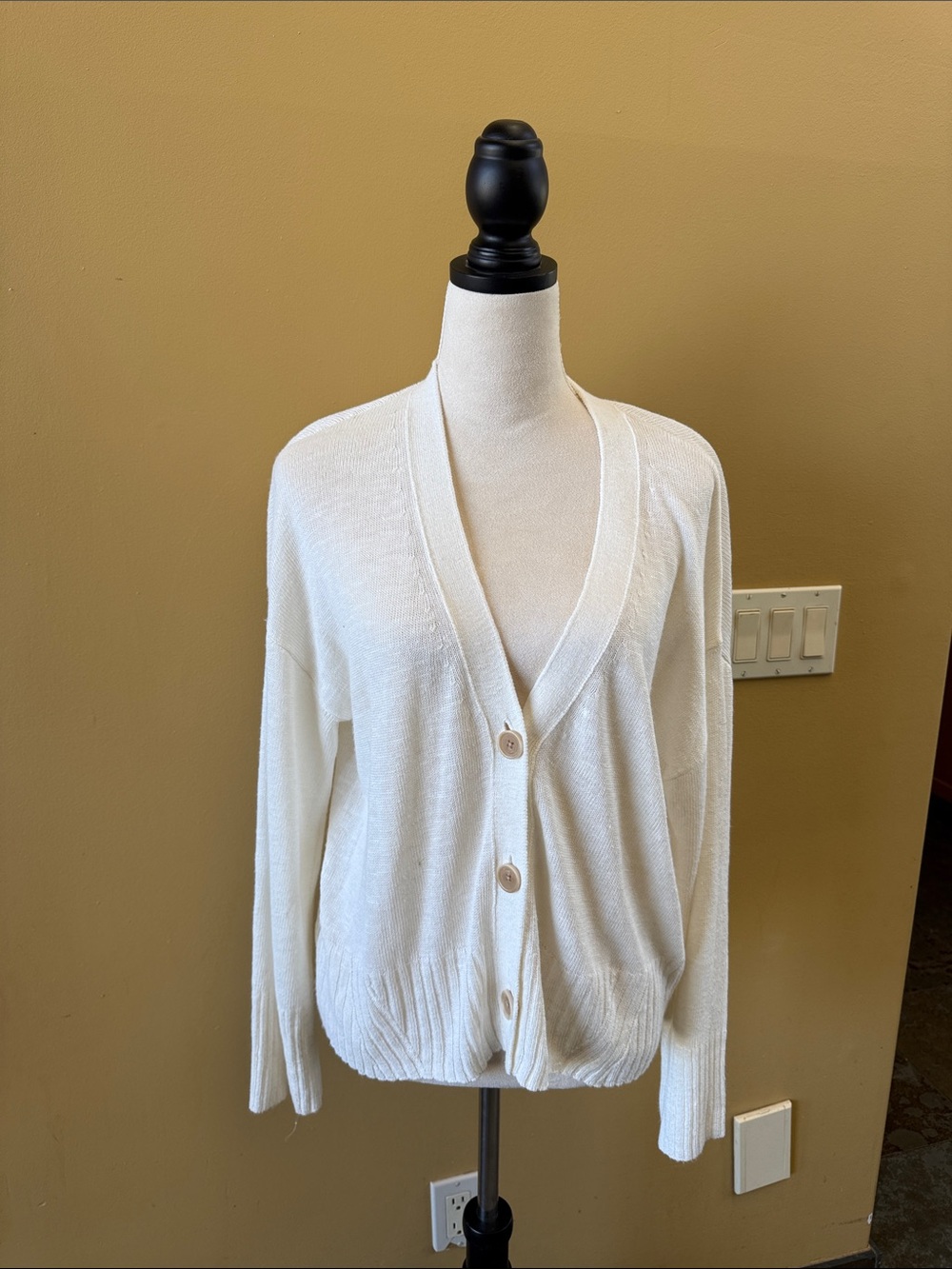 Banana Republic Off-White Button-Front V-Neck Cardigan